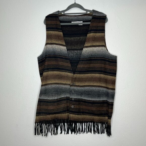 Chico's Vintage Wool Blend South Western Aztec Stripe Vest Tassels Buttons  1 S - Picture 1 of 5